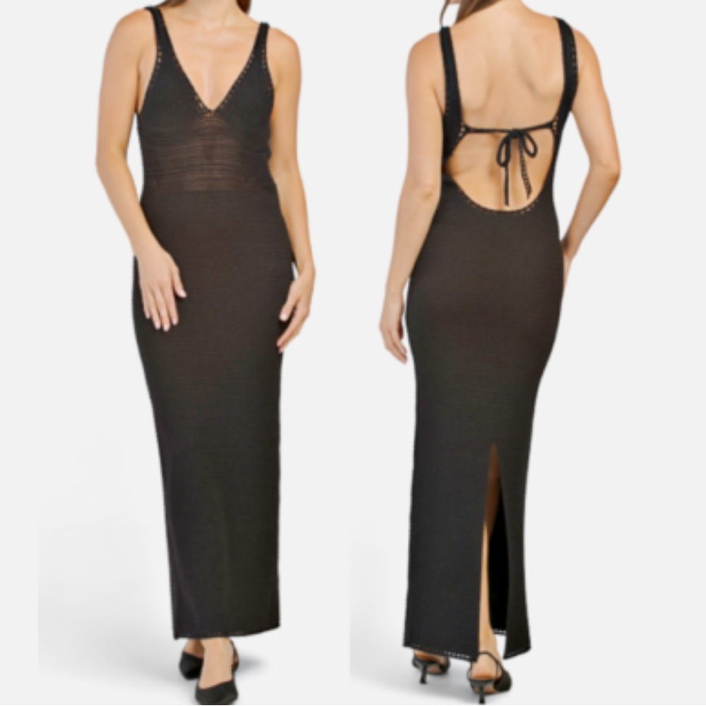 Torn by Ronny Kobo Madi Crochet Summer Open Back Maxi Dress heather Black XS